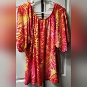 Calessa 3X Plus Womens Flocked Tie Dyed Short Sleeved Top